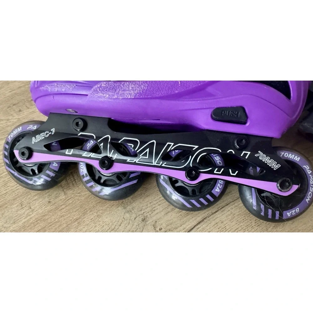 Papaison Adjustable Inline Skates Kids 2-4.5 Purple Light Up Wheels 70mm MSRP$52